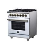 Forno Massimo 30" Dual Fuel Range in White with Air Fryer Basket, True Convection Oven, Matte Cast Iron Grates