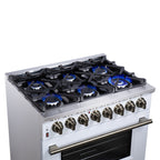 Forno Massimo 36" Dual Fuel Range in White with Air Fryer Basket, True Convection Oven, Matte Cast Iron Grates