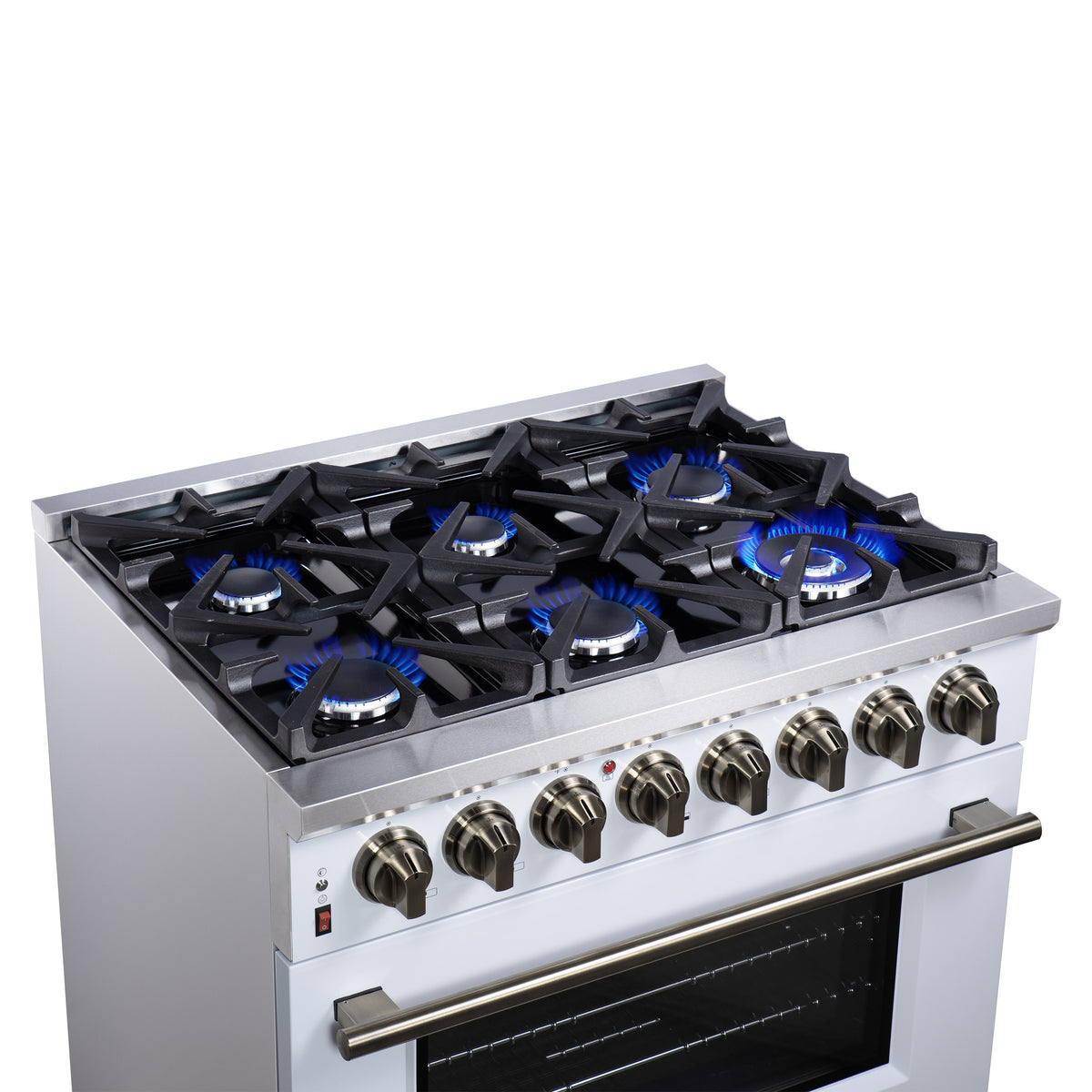 Forno Massimo 36" Dual Fuel Range in White with Air Fryer Basket, True Convection Oven, Matte Cast Iron Grates