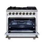 Forno Massimo 36" Dual Fuel Range in White with Air Fryer Basket, True Convection Oven, Matte Cast Iron Grates