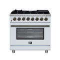 Forno Massimo 36" Dual Fuel Range in White with Air Fryer Basket, True Convection Oven, Matte Cast Iron Grates