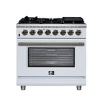 Forno Massimo 36" Dual Fuel Range in White with Air Fryer Basket, True Convection Oven, Matte Cast Iron Grates