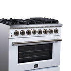 Forno Massimo 36" Dual Fuel Range in White with Air Fryer Basket, True Convection Oven, Matte Cast Iron Grates