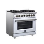 Forno Massimo 36" Dual Fuel Range in White with Air Fryer Basket, True Convection Oven, Matte Cast Iron Grates