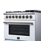 Forno Massimo 36" Dual Fuel Range in White with Air Fryer Basket, True Convection Oven, Matte Cast Iron Grates