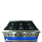 Forno Galiano 36" Dual Fuel Range All Stainless Steel with blue door, 6 Sealed Burners 83,000 BTU