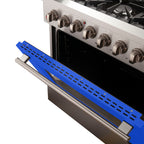 Forno Galiano 36" Dual Fuel Range All Stainless Steel with blue door, 6 Sealed Burners 83,000 BTU