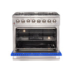 Forno Galiano 36" Dual Fuel Range All Stainless Steel with blue door, 6 Sealed Burners 83,000 BTU