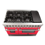 Forno Galiano 48" Dual Fuel Range All Stainless Steel with Red Doors, 8 Sealed Burners 107,000 BTU