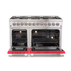 Forno Galiano 48" Dual Fuel Range All Stainless Steel with Red Doors, 8 Sealed Burners 107,000 BTU