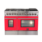 Forno Galiano 48" Dual Fuel Range All Stainless Steel with Red Doors, 8 Sealed Burners 107,000 BTU