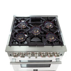 Forno Capriasca 30" Dual Fuel Range All Stainless Steel with white door, 5 Brass Burners 100,000 BTU