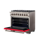Forno Capriasca 36" Dual Fuel Range Stainless Steel with red door, 6 Brass Burners 120,000 BTU