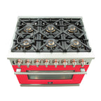 Forno Capriasca 36" Dual Fuel Range Stainless Steel with red door, 6 Brass Burners 120,000 BTU