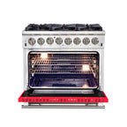 Forno Capriasca 36" Dual Fuel Range Stainless Steel with red door, 6 Brass Burners 120,000 BTU
