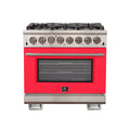 Forno Capriasca 36" Dual Fuel Range Stainless Steel with red door, 6 Brass Burners 120,000 BTU