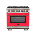 Forno Capriasca 36" Dual Fuel Range Stainless Steel with red door, 6 Brass Burners 120,000 BTU