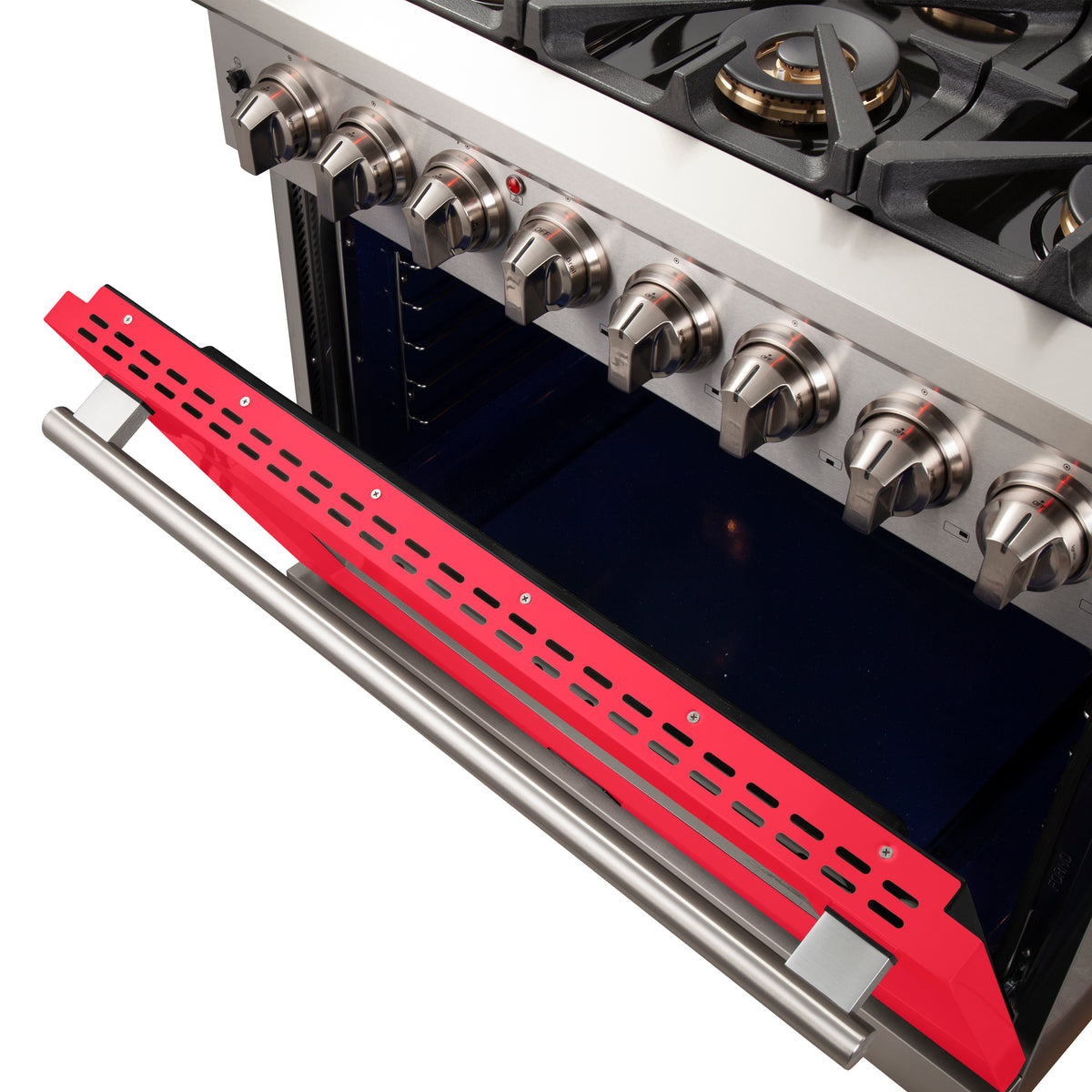Forno Capriasca 36" Dual Fuel Range Stainless Steel with red door, 6 Brass Burners 120,000 BTU