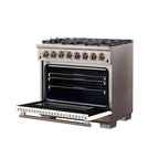 Forno Capriasca 36" Dual Fuel Range Stainless Steel with White door, 6 Brass Burners 120,000 BTU