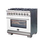 Forno Capriasca 36" Dual Fuel Range Stainless Steel with White door, 6 Brass Burners 120,000 BTU