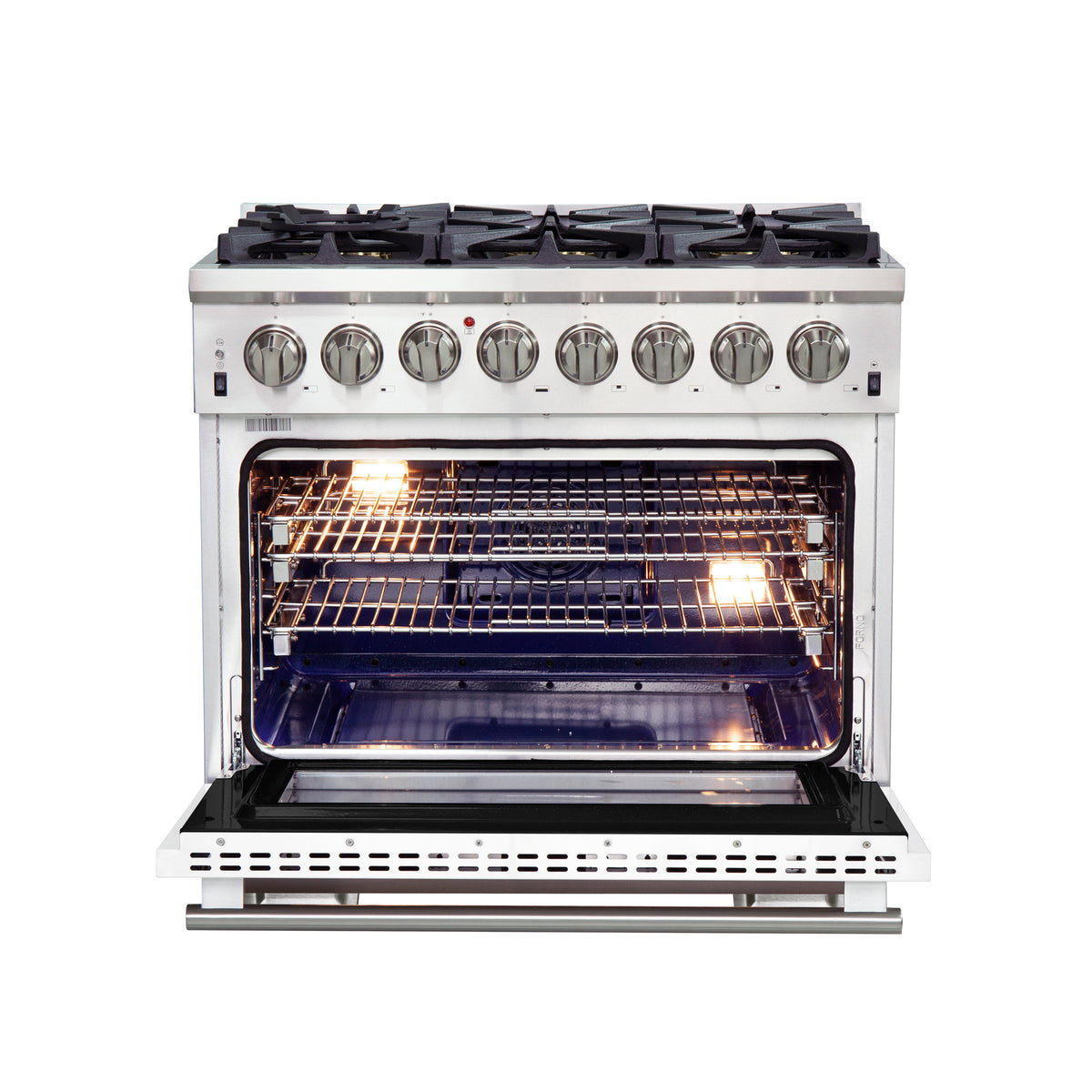 Forno Capriasca 36" Dual Fuel Range Stainless Steel with White door, 6 Brass Burners 120,000 BTU