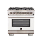 Forno Capriasca 36" Dual Fuel Range Stainless Steel with White door, 6 Brass Burners 120,000 BTU