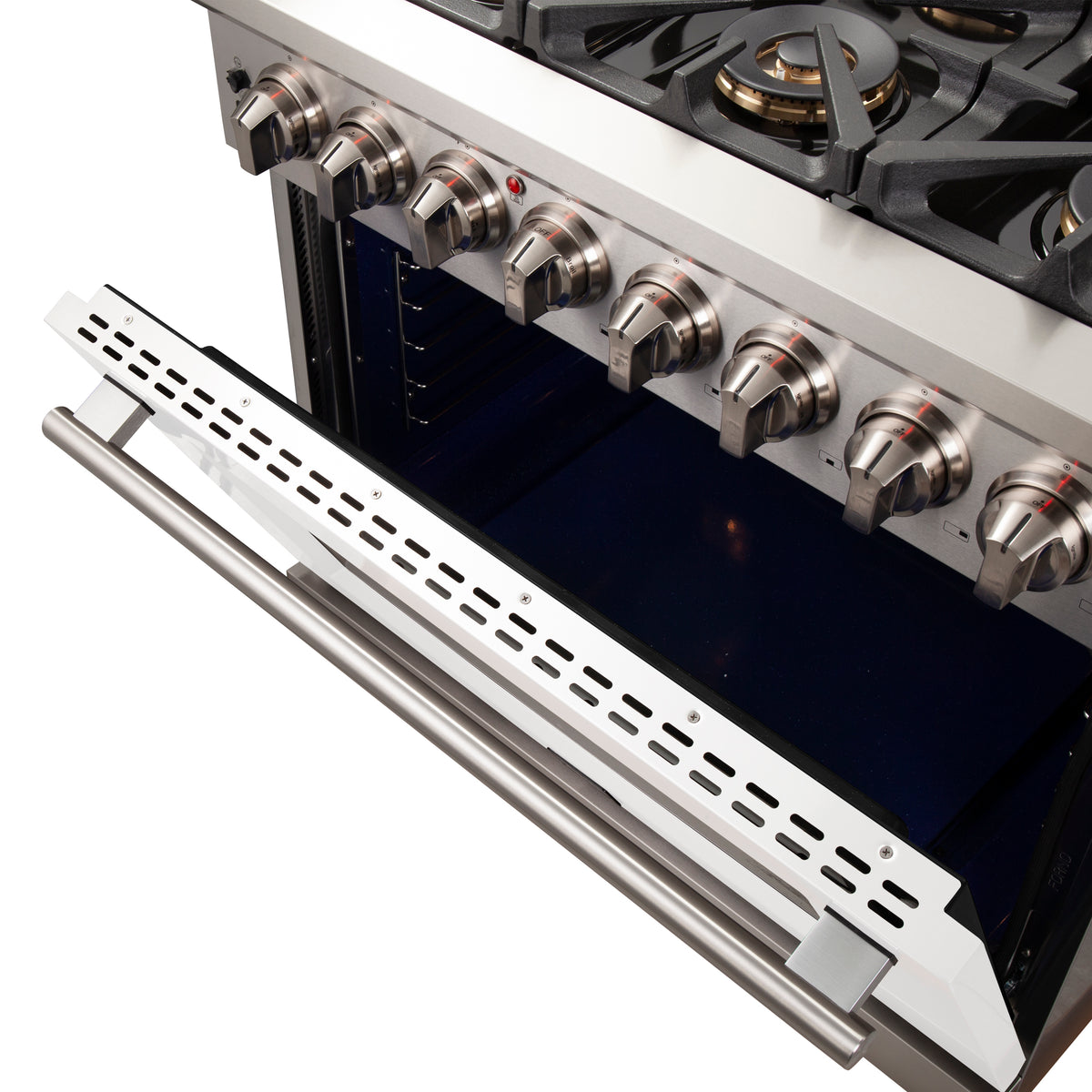 Forno Capriasca 36" Dual Fuel Range Stainless Steel with White door, 6 Brass Burners 120,000 BTU