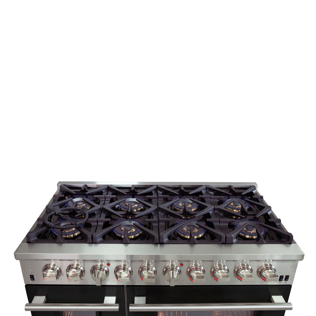 Forno Capriasca 48" Dual Fuel Range Stainless Steel with 8 Brass Burners, 160,000 BTU