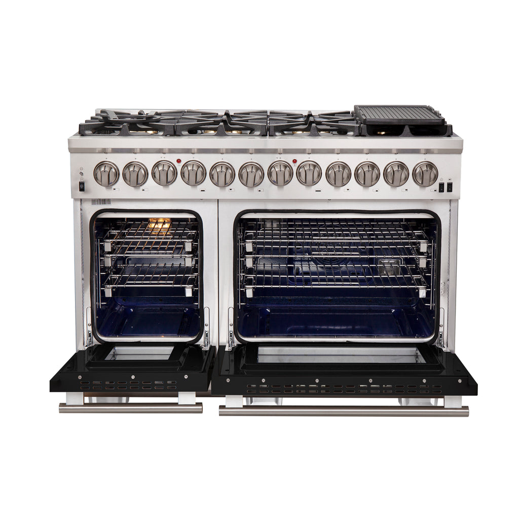 Forno Capriasca 48" Dual Fuel Range Stainless Steel with 8 Brass Burners, 160,000 BTU