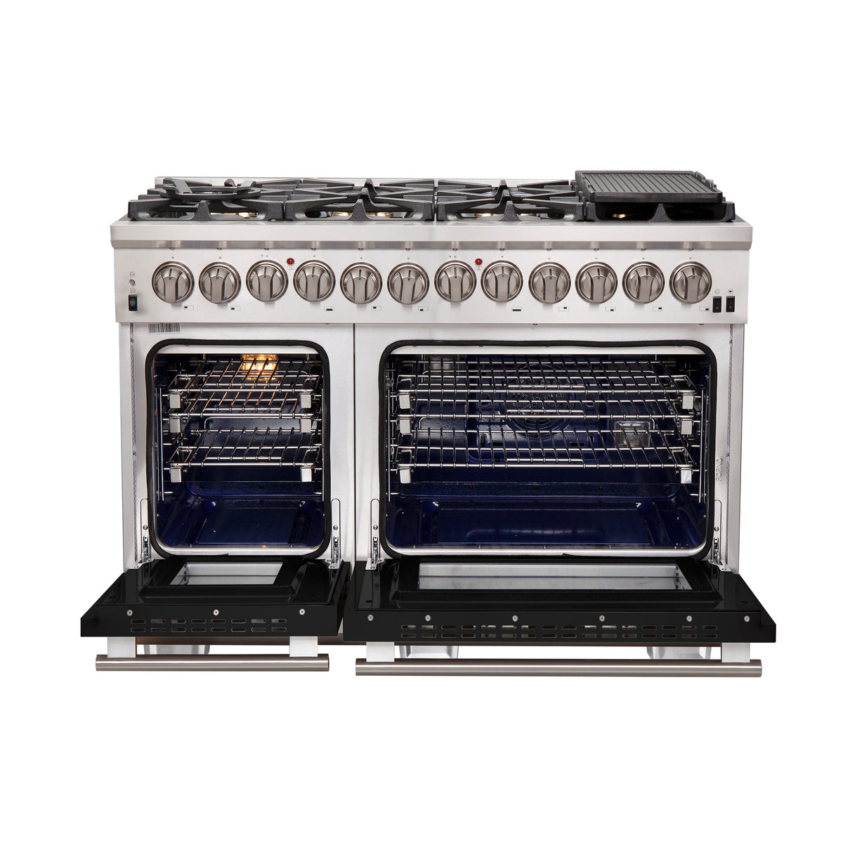 Forno Capriasca 48" Dual Fuel Range Stainless Steel with 8 Brass Burners, 160,000 BTU