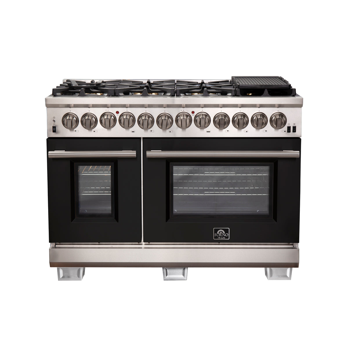 Forno Capriasca 48" Dual Fuel Range Stainless Steel with 8 Brass Burners, 160,000 BTU