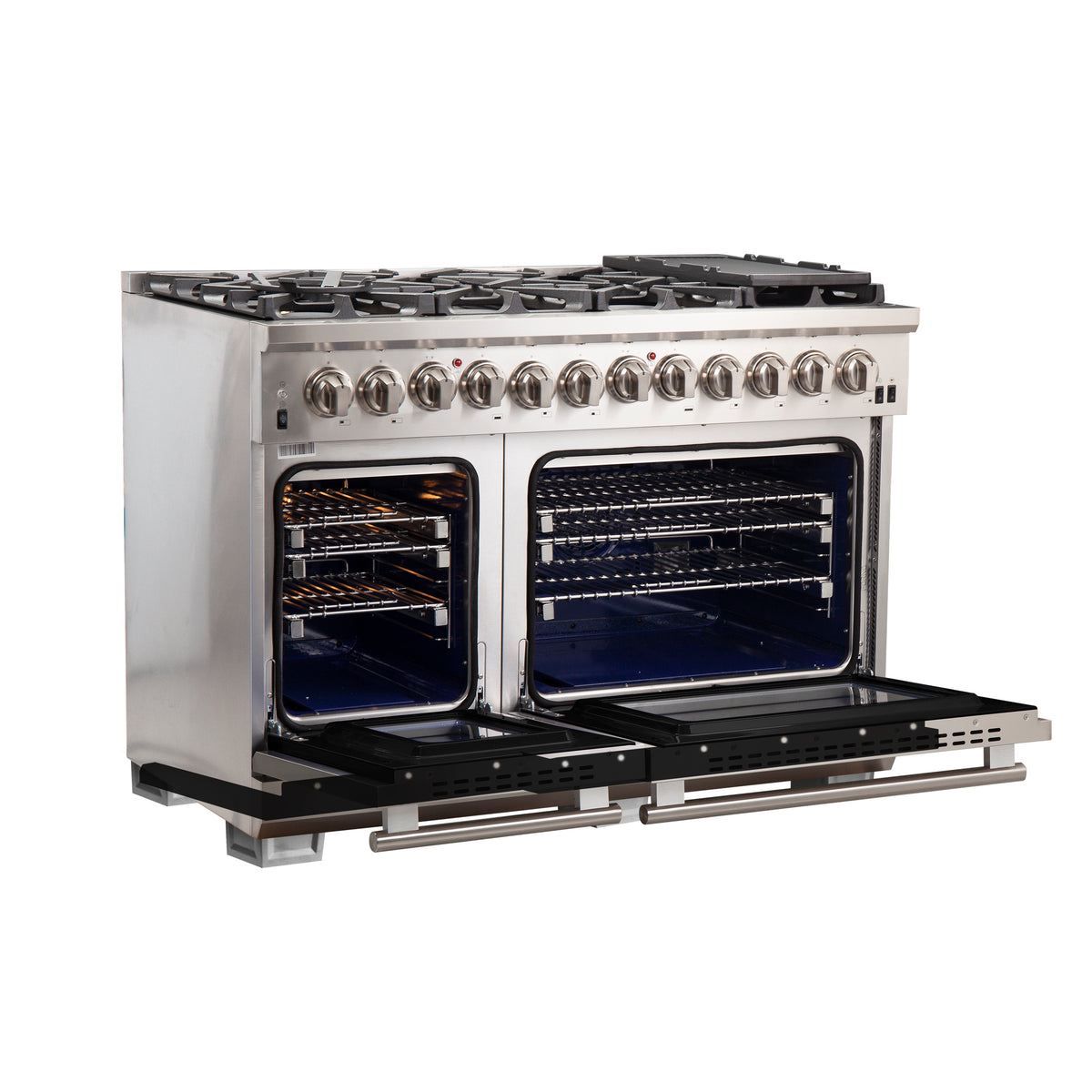 Forno Capriasca 48" Dual Fuel Range Stainless Steel with 8 Brass Burners, 160,000 BTU