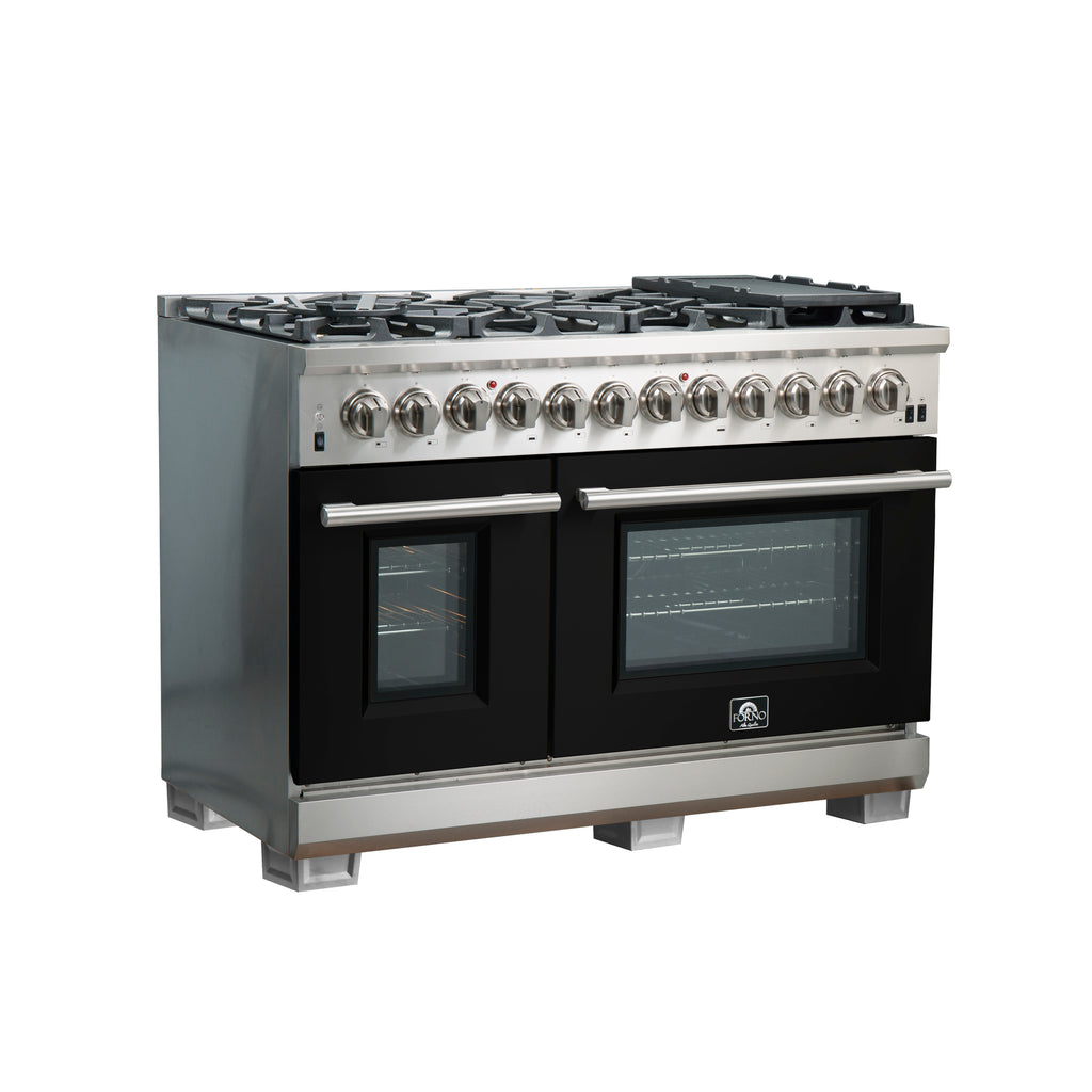 Forno Capriasca 48" Dual Fuel Range Stainless Steel with 8 Brass Burners, 160,000 BTU
