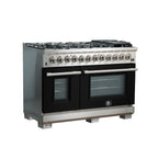 Forno Capriasca 48" Dual Fuel Range Stainless Steel with 8 Brass Burners, 160,000 BTU