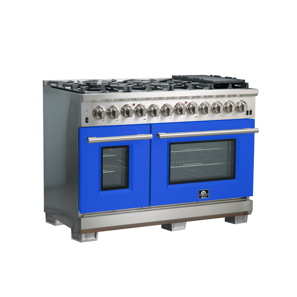 Forno Capriasca 48" Dual Fuel Range Stainless Steel with 8 Brass Burners, 160,000 BTU