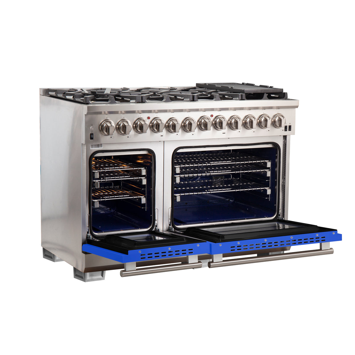 Forno Capriasca 48" Dual Fuel Range Stainless Steel with 8 Brass Burners, 160,000 BTU