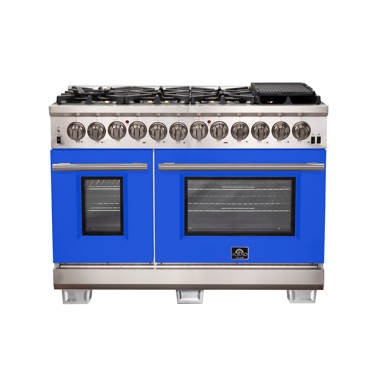 Forno Capriasca 48" Dual Fuel Range Stainless Steel with 8 Brass Burners, 160,000 BTU
