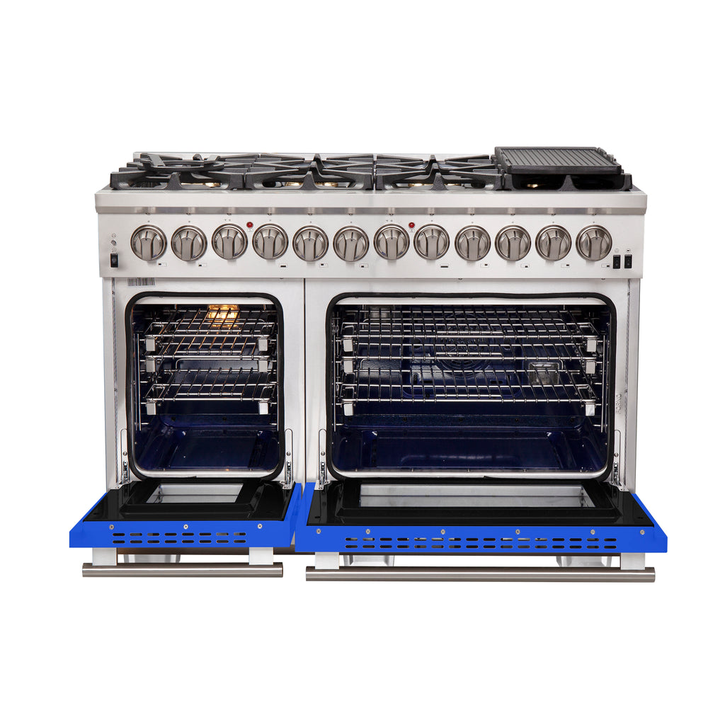 Forno Capriasca 48" Dual Fuel Range Stainless Steel with 8 Brass Burners, 160,000 BTU