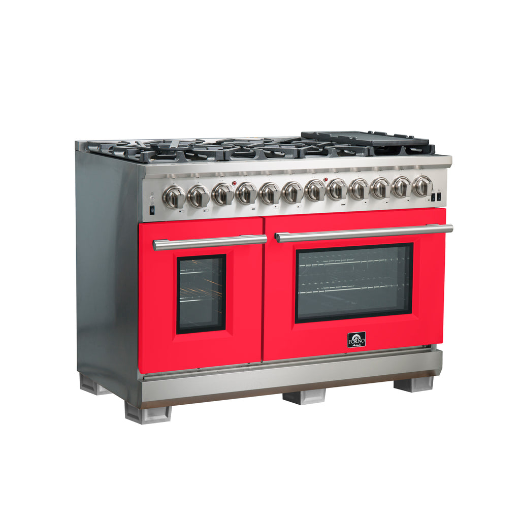 Forno Capriasca 48" Dual Fuel Range Stainless Steel with 8 Brass Burners, 160,000 BTU