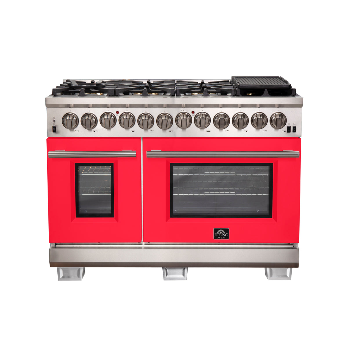 Forno Capriasca 48" Dual Fuel Range Stainless Steel with 8 Brass Burners, 160,000 BTU