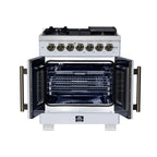 Forno Capriasca 30" French Door Dual Fuel Range in White with Antique Brass Accessories