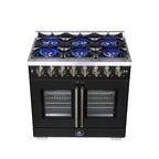 Forno Capriasca 36" French Door Dual Fuel Range in Black with Antique Brass Accessories