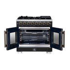 Forno Capriasca 36" French Door Dual Fuel Range in Black with Antique Brass Accessories