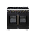 Forno Capriasca 36" French Door Dual Fuel Range in Black with Antique Brass Accessories