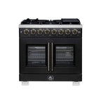 Forno Capriasca 36" French Door Dual Fuel Range in Black with Antique Brass Accessories