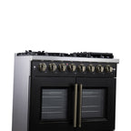 Forno Capriasca 36" French Door Dual Fuel Range in Black with Antique Brass Accessories