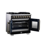 Forno Capriasca 36" French Door Dual Fuel Range in Black with Antique Brass Accessories