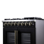 Forno Capriasca 36" French Door Dual Fuel Range in Black with Antique Brass Accessories