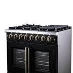 Forno Capriasca 36" French Door Dual Fuel Range in Black with Antique Brass Accessories