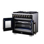 Forno Capriasca 36" French Door Dual Fuel Range in Black with Antique Brass Accessories